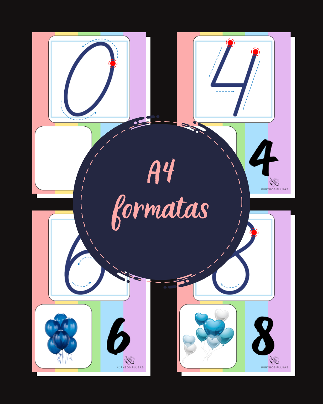 42 plakatų rinkinys „Abėcėlė ir skaičiai“ (A4 / A5 / A6)