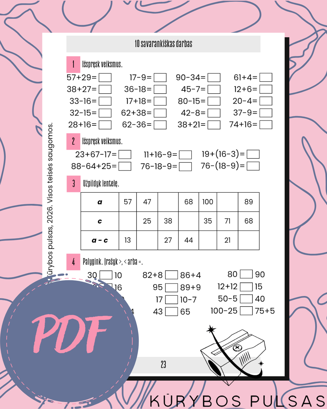 Savarankiško darbo užduotys 1–4 klasėms – rinkinys (PDF)