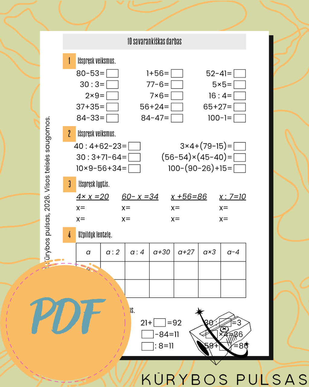 Savarankiško darbo užduotys 1–4 klasėms – rinkinys (PDF)