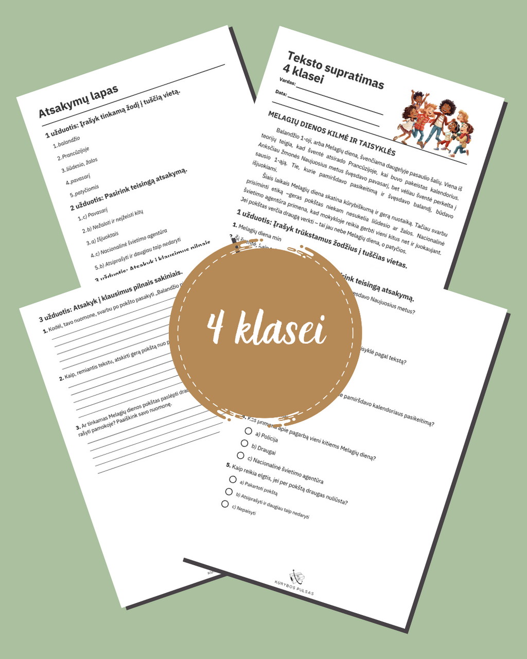 Balandžio 1-oji: Juokų ir Melagių diena – pamokos rinkinys 1–4 klasėms (skaidrės + teksto supratimas + užduotys)