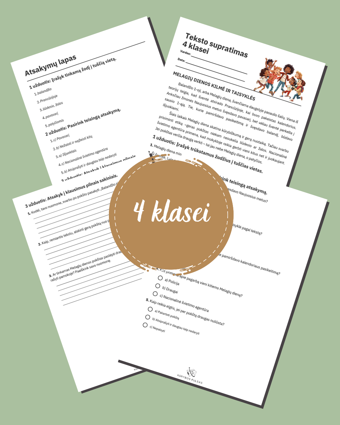 Balandžio 1-oji: Juokų ir Melagių diena – pamokos rinkinys 1–4 klasėms (skaidrės + teksto supratimas + užduotys)