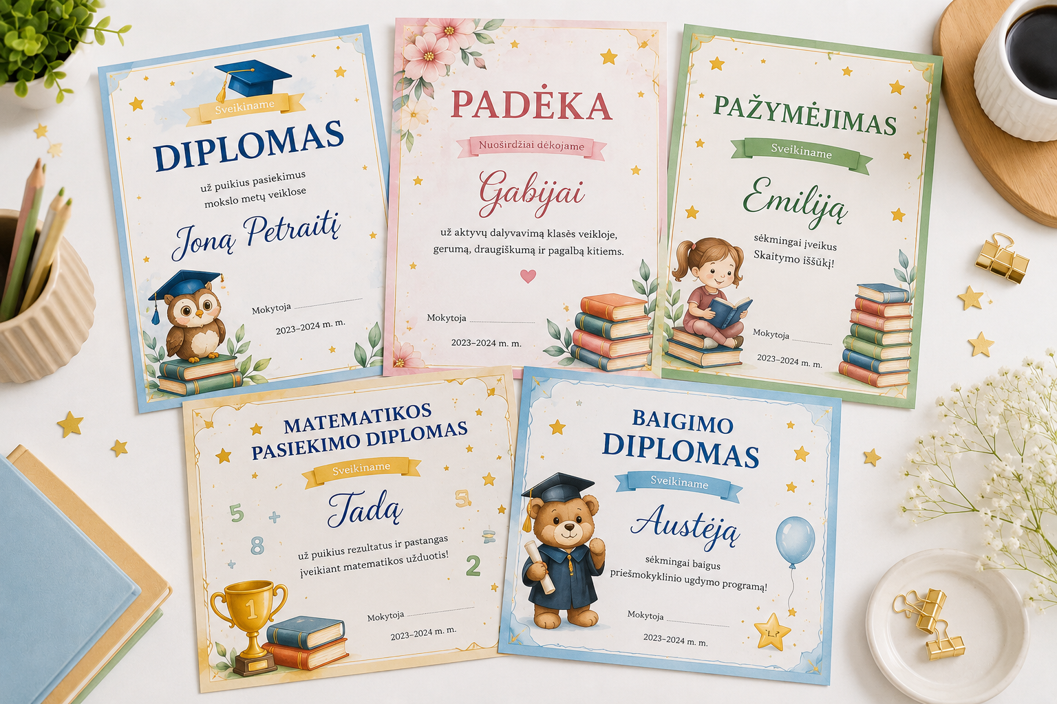 Individualus maketavimas: diplomai, padėkos, pažymėjimai, kvietimai ir kt.