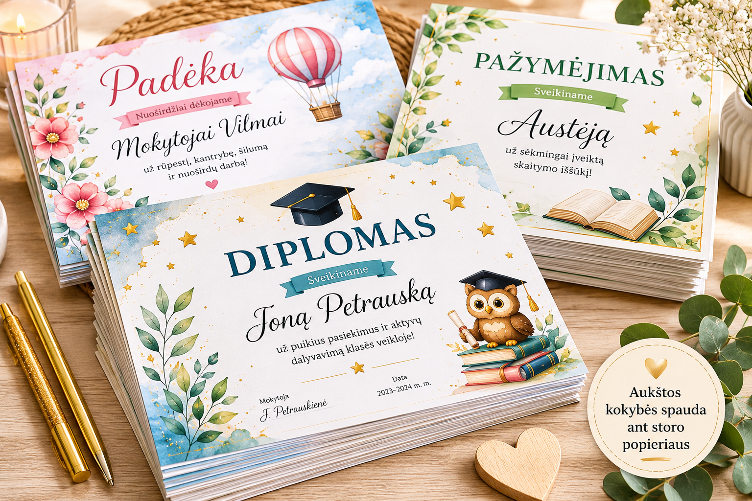 Individualus maketavimas: diplomai, padėkos, pažymėjimai, kvietimai ir kt.