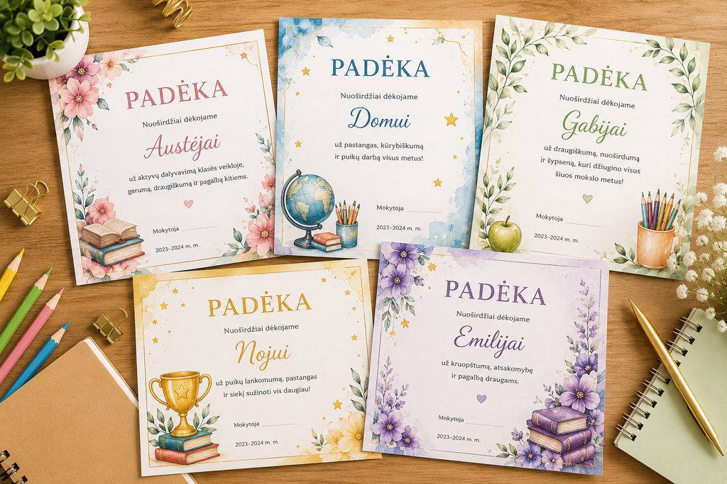 Individualus maketavimas: diplomai, padėkos, pažymėjimai, kvietimai ir kt.